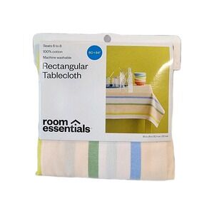 Room Essentials Rectangular Tablecloth 60x84 Multicolor Stripe 100% Cotton New